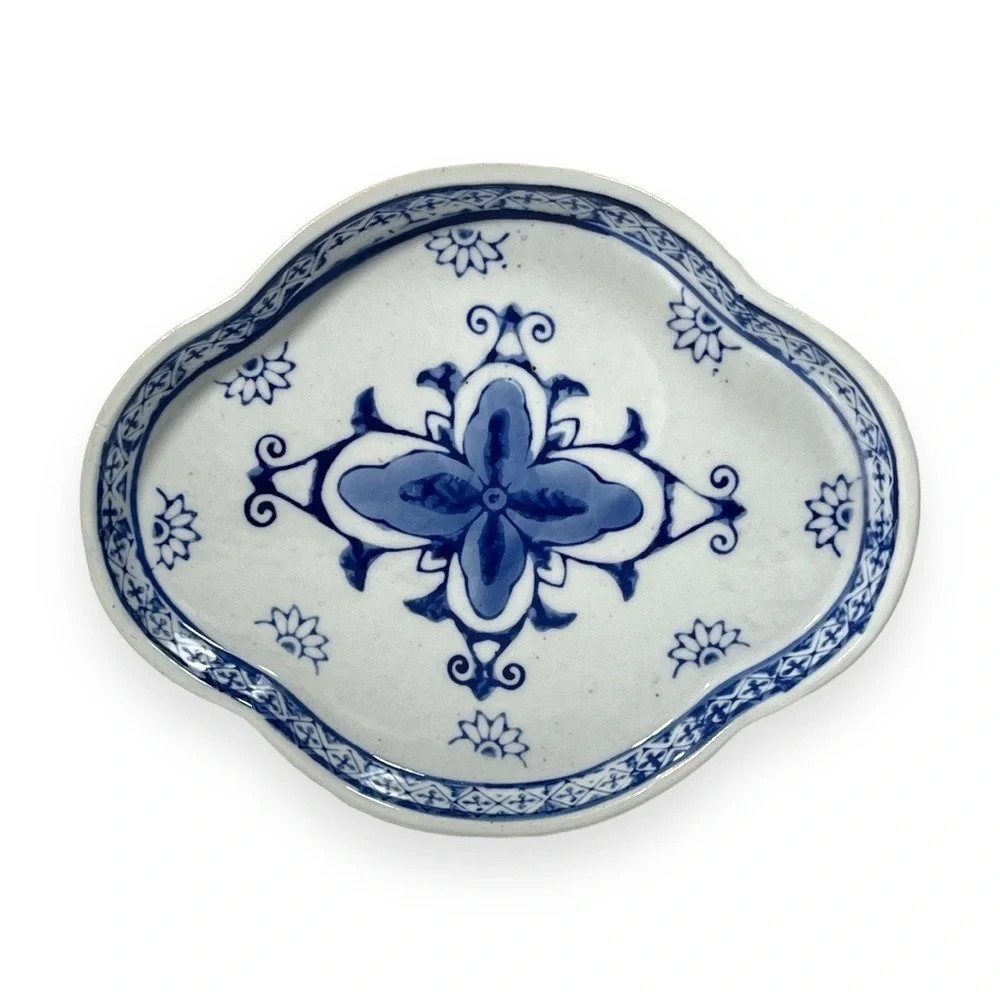 Vintage Porcelain Miniature Tea‎ Set Tray Blue White Trinket Dish Delft Style